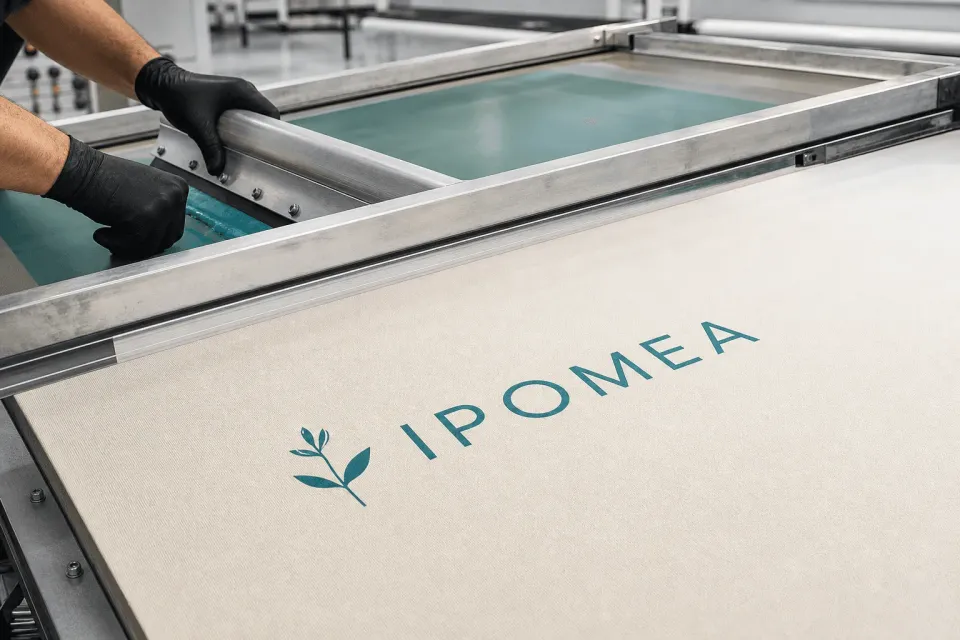 Siebdruck des IPOMEA-Logos auf heller Schirmmembran